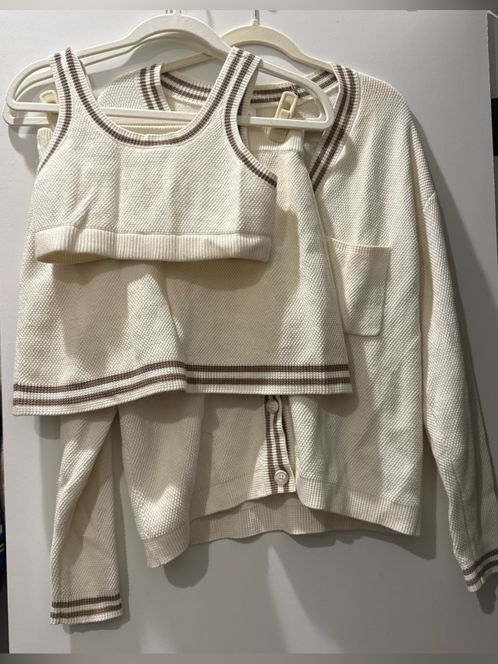Alo Yoga Tennis Club Knit Set, Skirt(S) bra(S) and cardigan (XS fits like S/M)